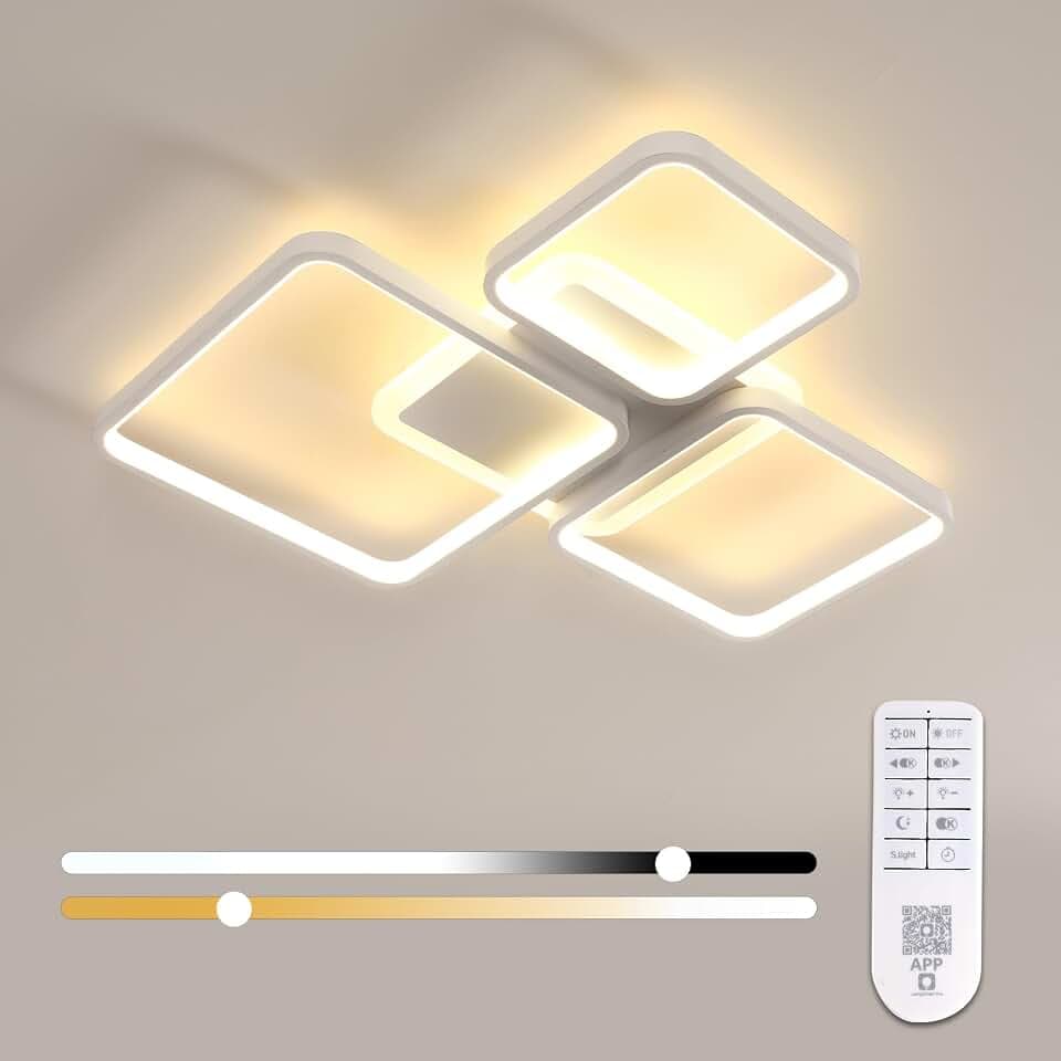 Toolight Deckenleuchte LED Dimmbar, 45W 5062LM Modern LED Deckenlampe Weiß, 57CM Quadrat Deckenbeleuchtung Dimmbar mit Fernbedienung 3000K-6500K für Schlafzimmer Wohnzimmer Küche Esszimmer ﻿