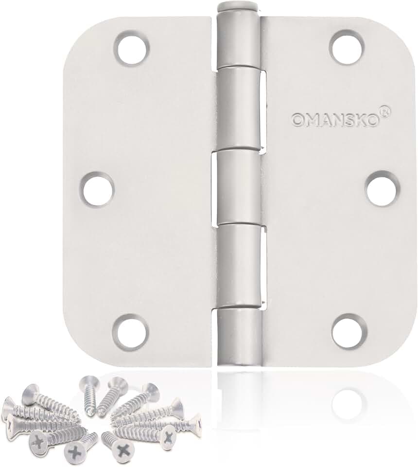 18 Pack Door Hinges, 3.5 x 3.5 Inch White Hinges for Wood 5/8'' Radius Corners Interior Door Hinges, 3 1/2 Inch Hinges for Residential Doors