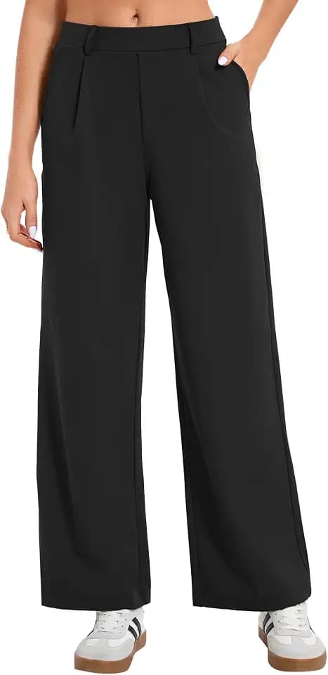 Oyamiki Hose mit weitem Bein für Damen, Stretch, weich, hohe Taille, leger, Palazzo-Hose, Büro-Arbeitshose mit Taschen
