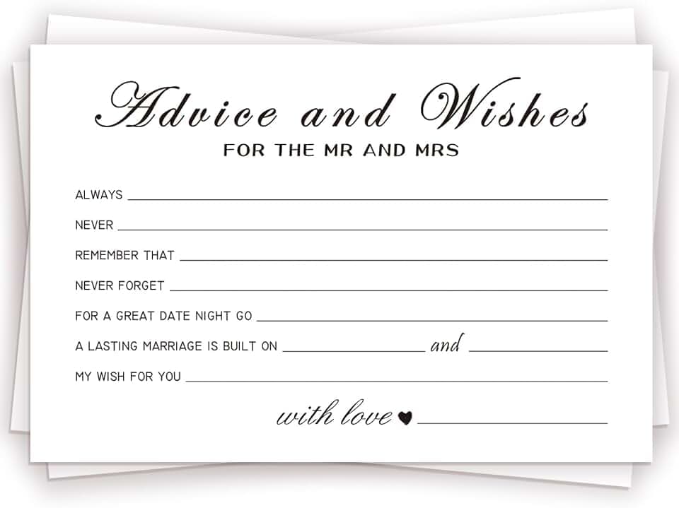 Advice and Wishes Cards for the New Couples Mr and Mrs, Bride and Groom, Newlyweds, Perfect 50 Pcs Wedding Advice Cards for the Wedding Reception Decorations/Bridal Shower Party