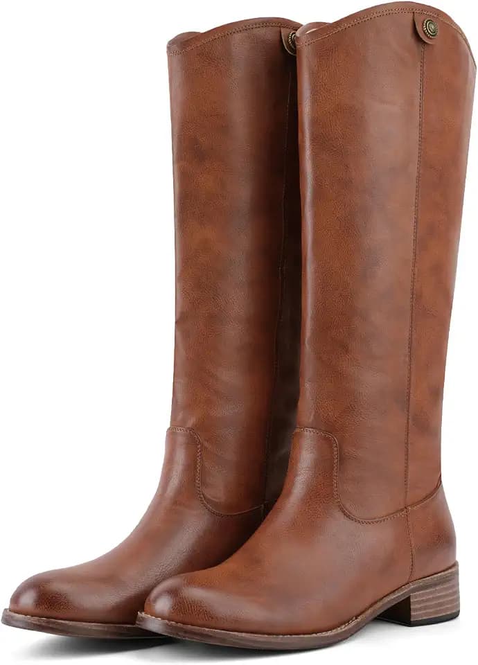 Riding Boots For Women Round Toe Chunky Heel Knee High Boots Vintage Metal Hardware Tall Booties Pull on 2025 Fall Winter