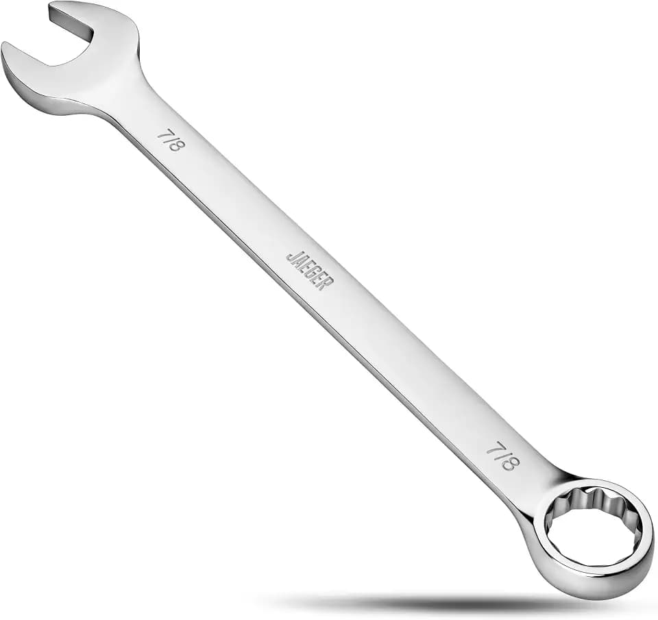 Jaeger 7/8 Inch Combination Wrench with 15° Offset Box End – Heavy-Duty Metric Wrench with 12-Point Box End, Automotive, Construction, and Mechanical Applications