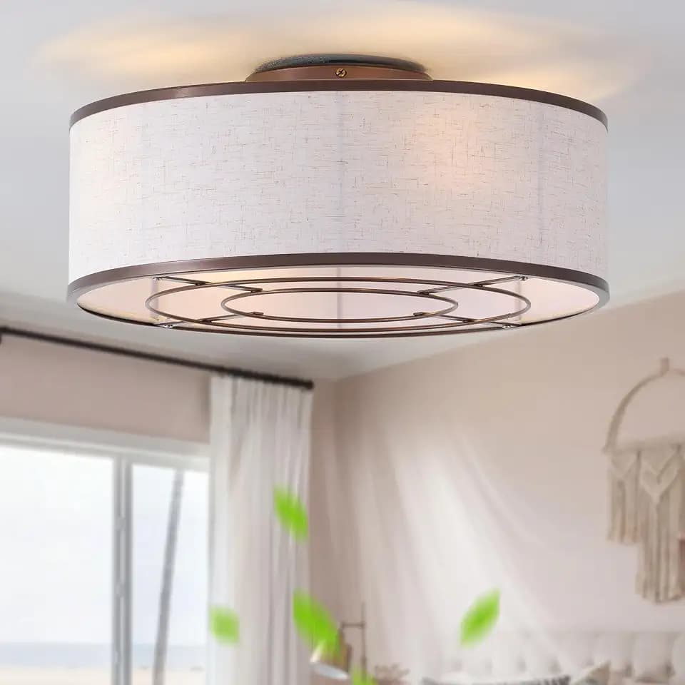 20" Boho Ceiling Fan with Light Low Profile Flush Mount Brown