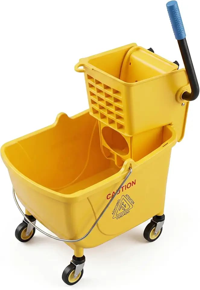 Mop Bucket Set with Side Press Wringer, Commercial Mop Bucket on Wheels