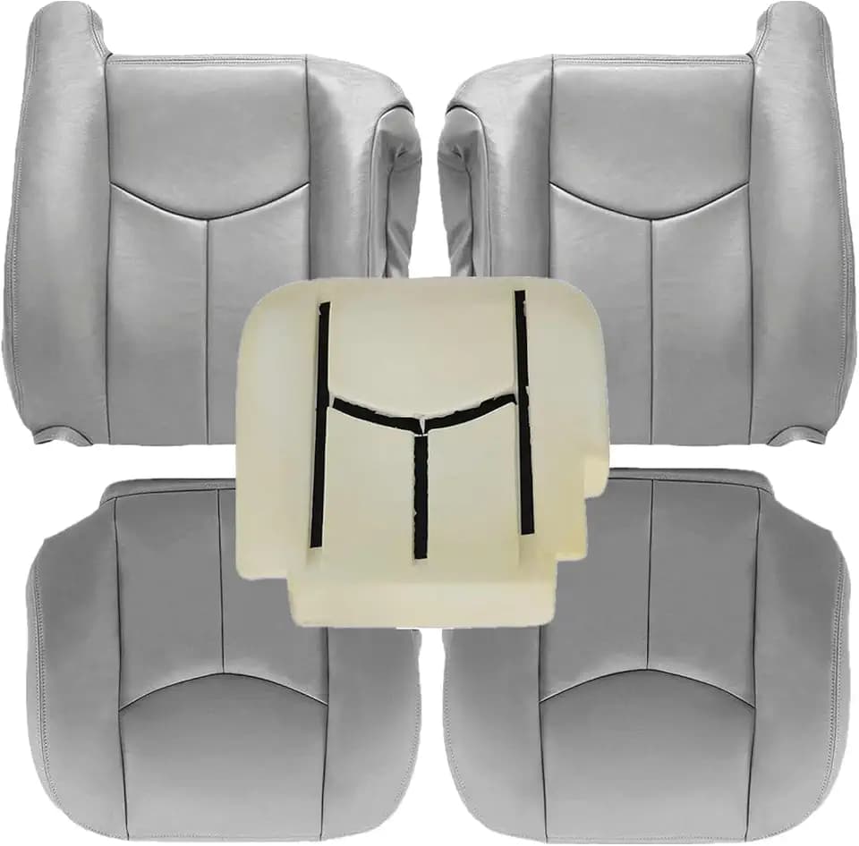SecosAutoparts Driver & Passenger Bottom & Top Lean Back & Driver Foam Cushion Leather Seat Cover Light Gray # 922 fit for Chevy GMC Tahoe Suburban Avalanche Yukon Silverado Sierra 2003 2004 2005 2006