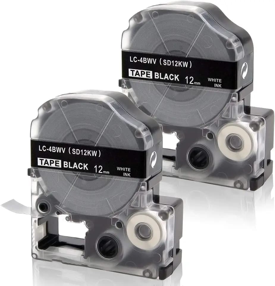 2-Pack Compatible for LK-4BWV LC-4BWV9 12mm 0.47" White on Black Label Tape