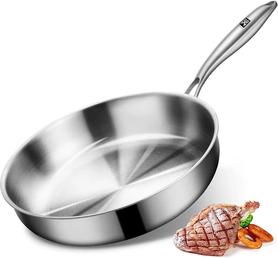 Edelstahlpfanne 28 cm, Edelstahl Pfanne Induktion Unbeschichtet, Stainless Steel Pan 28cm PFAS-, PTFE- und PFOA-frei, Pfanne Edelstahl Elektro, Keramik, Gas Backofen Ofenfest und Spülmaschinenfest