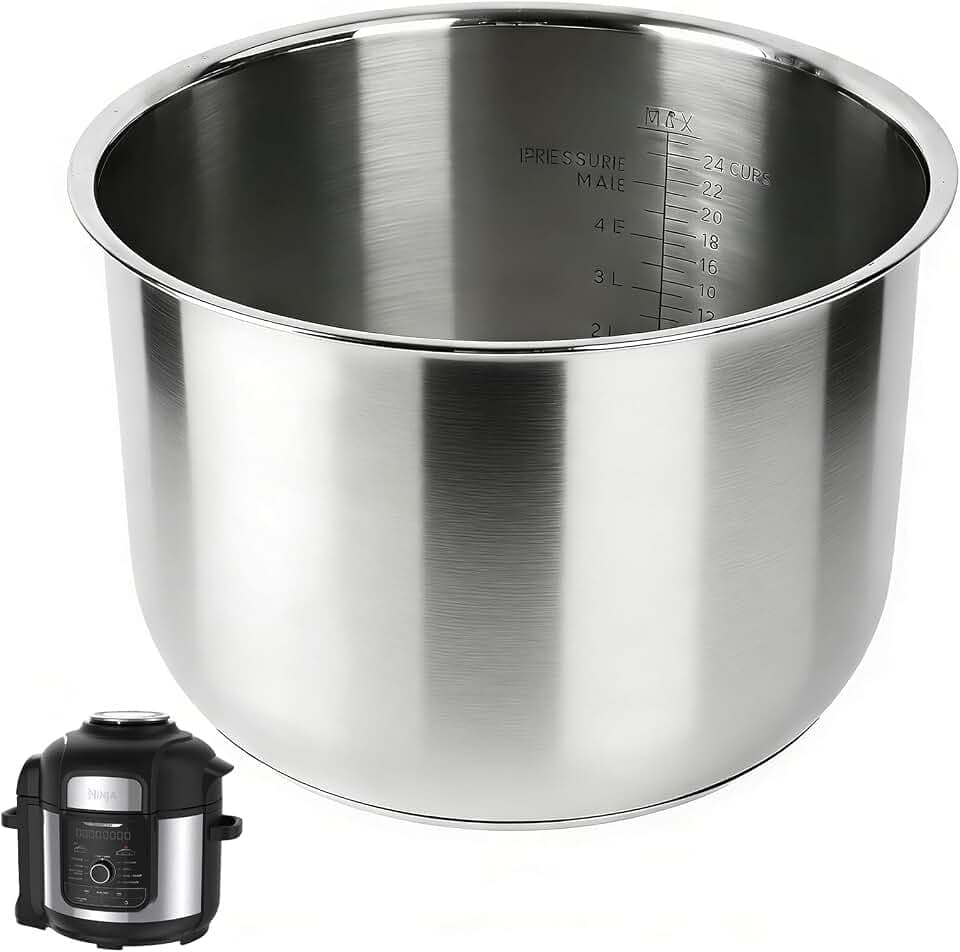 304 Stainless Steel Inner Pot for Ninja Foodi 8 Quart Accessories, Replacement Insert Liner for Ninja Foodi 8qt Pressure Cookers, Dishwasher Safe