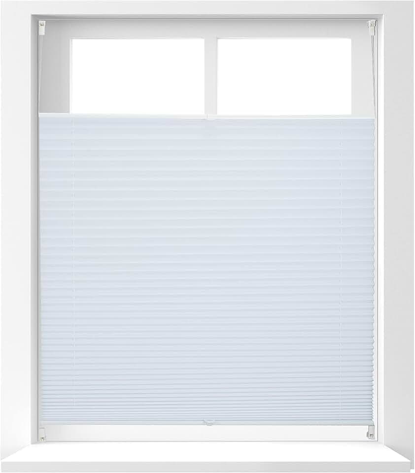 Relaxdays Plissee Rollo ohne Bohren, Klemmfix zum Kleben, Faltrollo lichtdurchlässig, Faltstore, weiß, BxH: 100 x 130 cm