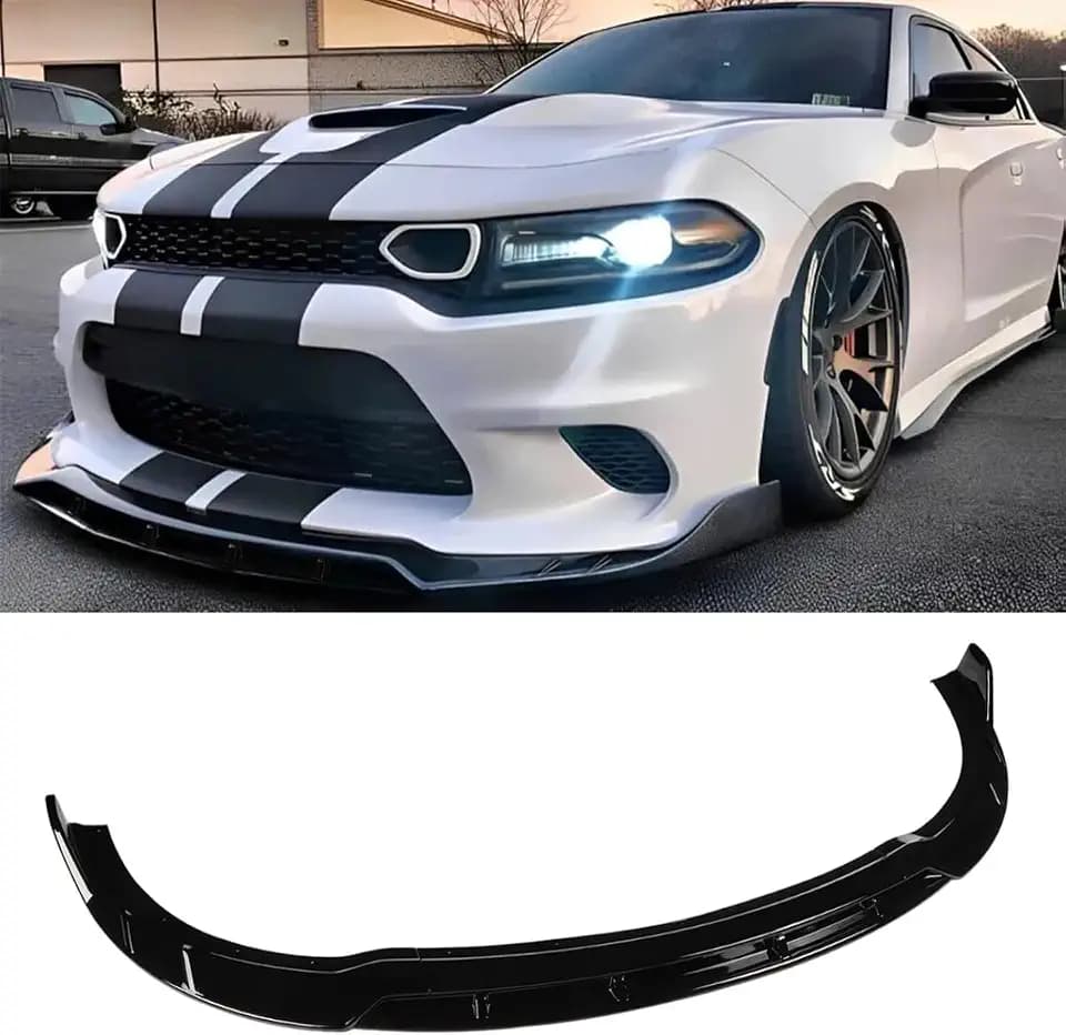 4Pcs Front Bumper Lip Compatible with 2015-2024 Dodge Charger, Air Dam Lower Chin Spoiler Splitter Fit for SRT Hellcat 392 Scat Pack GT R/T Daytona, Protection Body Kit (Carbon Fiber Pattern)