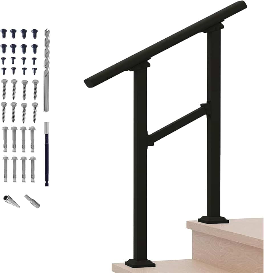 Metty Metal Hand Rails for Outdoor Steps,2 Step Stair Railing Kit