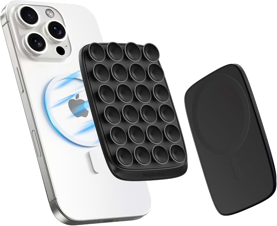 ivoler MagSuction Max Magnetic Suction Phone Mount for MagSafe, Hands-Free Phone Holder, Compatible with iPhone MagSafe Phone Case, Perfect for TikTok Videos and Selfies, Black