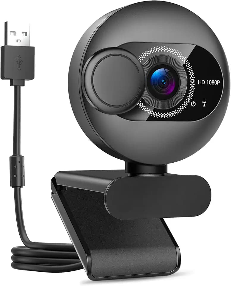 Webcam for PC with Microphone - 1080P FHD Webcam with Privacy Cover, Noise Cancellation, Wide-Angle Lens, Auto Light Correction, Plug and Play USB Web Camera for Laptop, Desktop, PC, Mac, Zoom, Skype