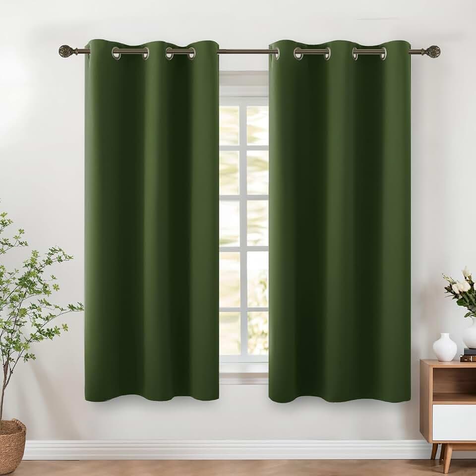 KOUFALL Olive Green 42x54 Inches Long Blackout Curtains for Living Room