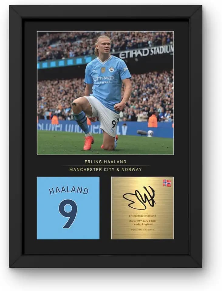 Win FC Erling Haaland gerahmtes Foto, A4, reproduzierte digitale Signatur, Geschenk für Manchester City-Fans