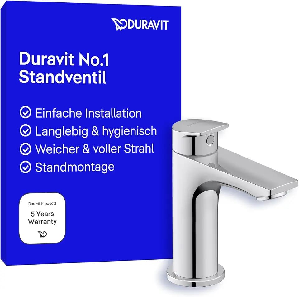 Duravit No.1 Standventil (Auslauf Höhe 89 mm), Kaltwasser Waschtischarmatur, Kaltwasserhahn Bad, Kaltwasserarmatur, Chrom