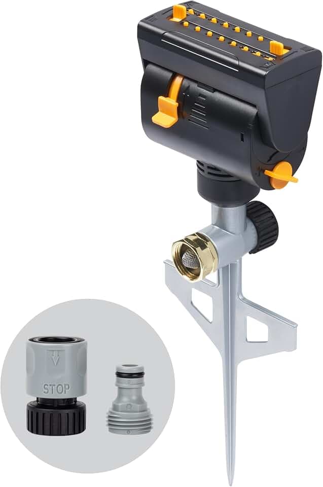 Melnor MiniMax Spike Sprinkler, 4000 Sq Ft: 360°, Flow, Width, Range Adjust