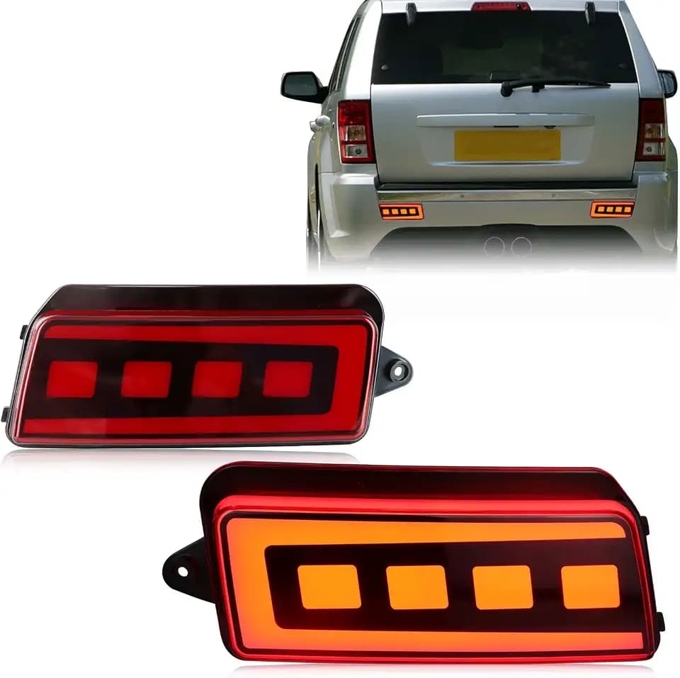Red Lens LED DRL Rear Reflector Bumper Fog Light Brake Turn Signal Lamp Compatible with Jeep Grand Cherokee 2005-2010 WK1,Rear Tail Light Replace OEM 55156102AA;55156103AA (RED)