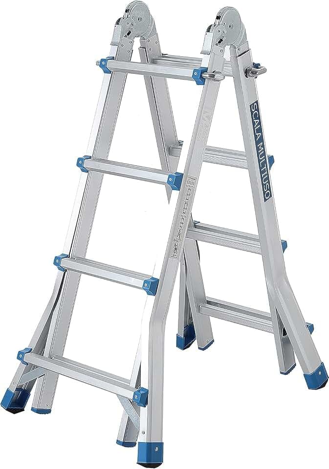 Teleskopleiter aus Aluminium, 3,98 m, leicht, 4 x 4 cm, multifunktional, faltbar, mit Bücherregal