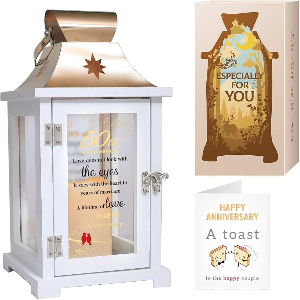 Best 50th Anniversary Wedding Gifts for Couple, Wife, Parents, Husband - 50th Wedding Anniversary Lantern, Golden 50 Years of Marriage Gifts for Couple, Wife, Her, Women