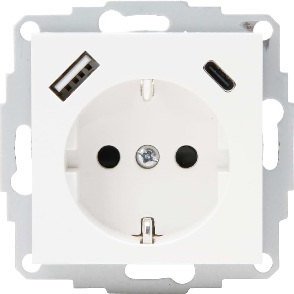 Kopp HK07 - Unterputz-Schutzkontakt Steckdose, USB A/C, Ausgangsstrom Ladebuchsen max. 3A, 5V, 55x55mmAbdeckungen,Nennstrom 16A, Bemessungsspannung 250V~, Farbe: arktisweiß