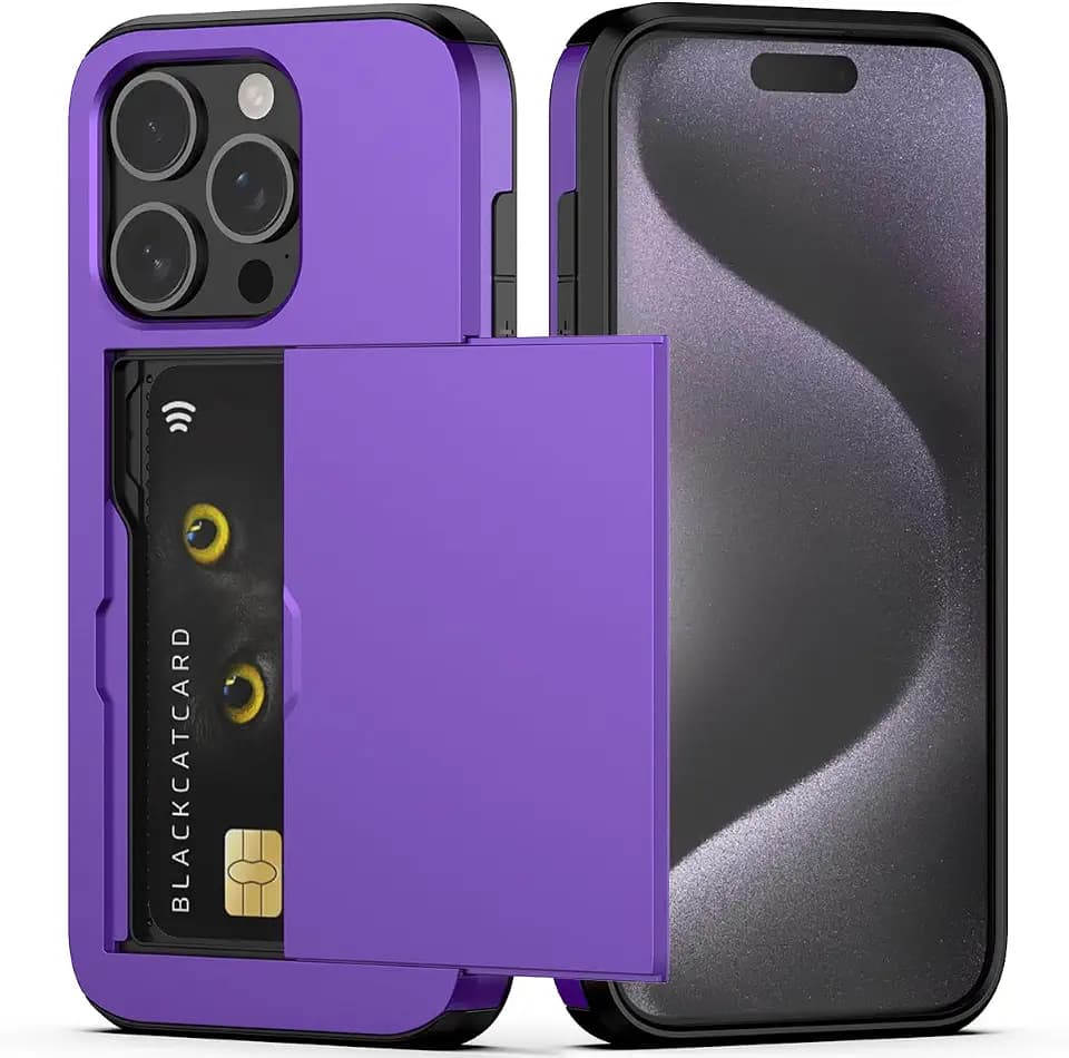 Nvollnoe for iPhone 15 Pro Case with Card Holder Purple