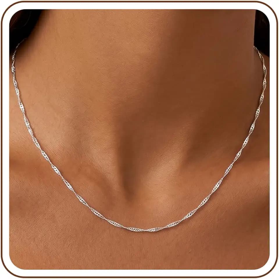 925 Sterling Silver Chain for Women, 2mm Singapore Chain Necklace