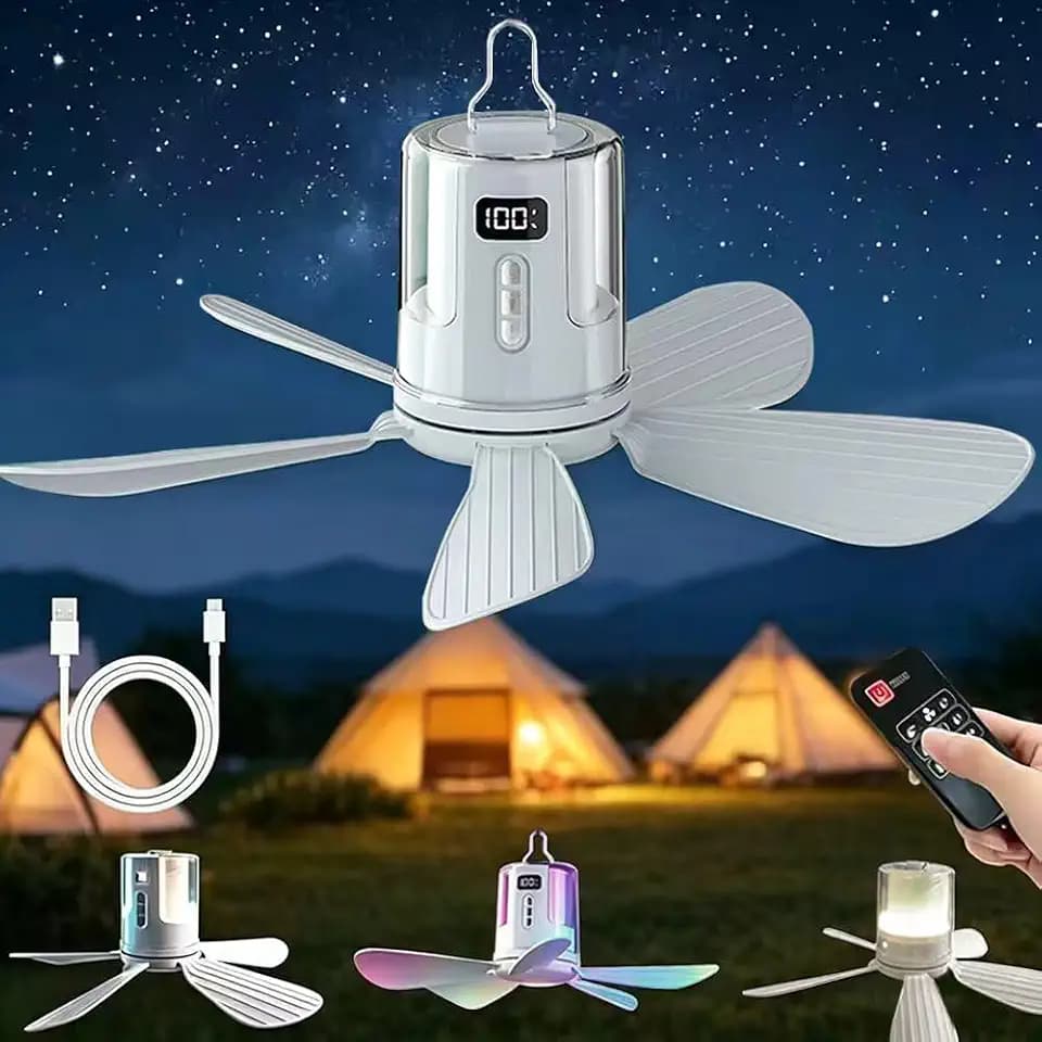 Deckenventilator Akku Camping mit Beleuchtung, Fernbedienung