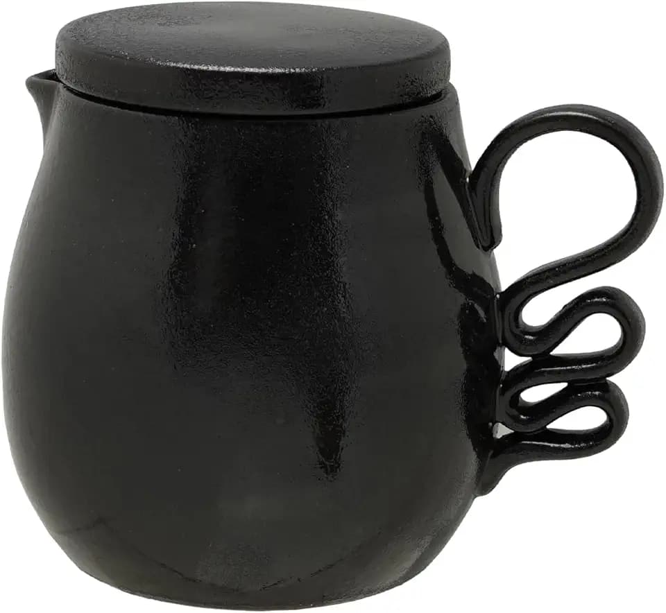 Creative Co-Op 1.5 qt Round Textured Stoneware Pitcher with Lid and Handle, Black