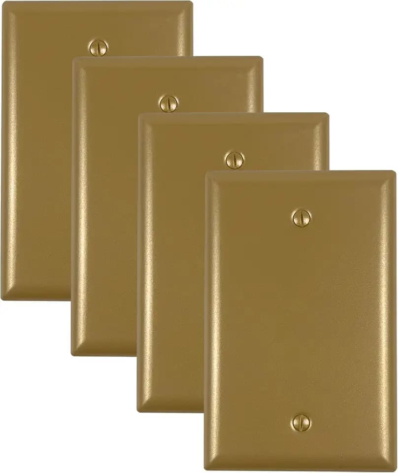 Metal Electrical Outlet Covers, light Switch Cover Wall Plates, Mid Size 3.16''*4.92'' Switch Plate, Wall Plates of Various Styles for Indoor and Outdoor Vintage Gold (1 Gang Blank 4 PK)