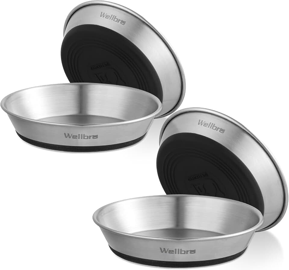 Cat Bowls, 304 Stainless Steel Non-Slip Wide Shallow, 4 Pack