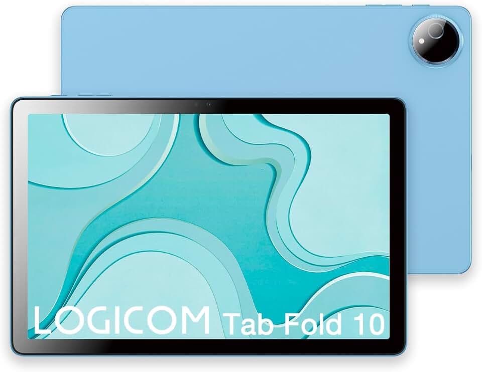 Logicom - Fold 10 – Android 15 Tablet – Folio Gartuit – 10,1 Zoll – HD IPS – 6 GB RAM – 128 GB + 256 GB – WiFi 6 – Octa-Core – USB C – Kameras 8 MP und 5 MP – Akku 6000 mAh – Blau