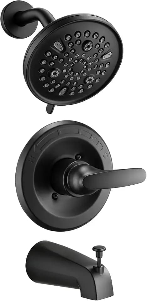 9-Setting Shower Faucet Trim Kit Compatible with Delta 13/14 Series, High Pressure 5.5" Round Rain Shower Head& Tub Handle Set, Matte Black(Valve& Catridge Not Inclued)
