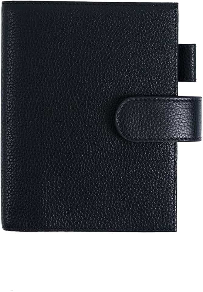 Moterm Leder Cover für A6 Notizbuch - Passt Hobonichi Cousin,Stalogy und Midori MD Planer,mit Stiftschlaufe,Kartenfächer und hintere Tasche (Kiesel-Schwarz)