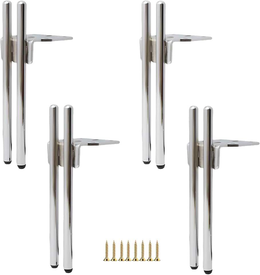 Design Möbelfüße Metall, 4pcs Schrankfüsse, Kommodenfüße, Sofa füße, Füße für möbel,Tischbeine für Couch, TV-Schrank, Bettfuß,Mit Schrauben+Anti-Rutsch Stummschaltbasis (Silber, 18CM)