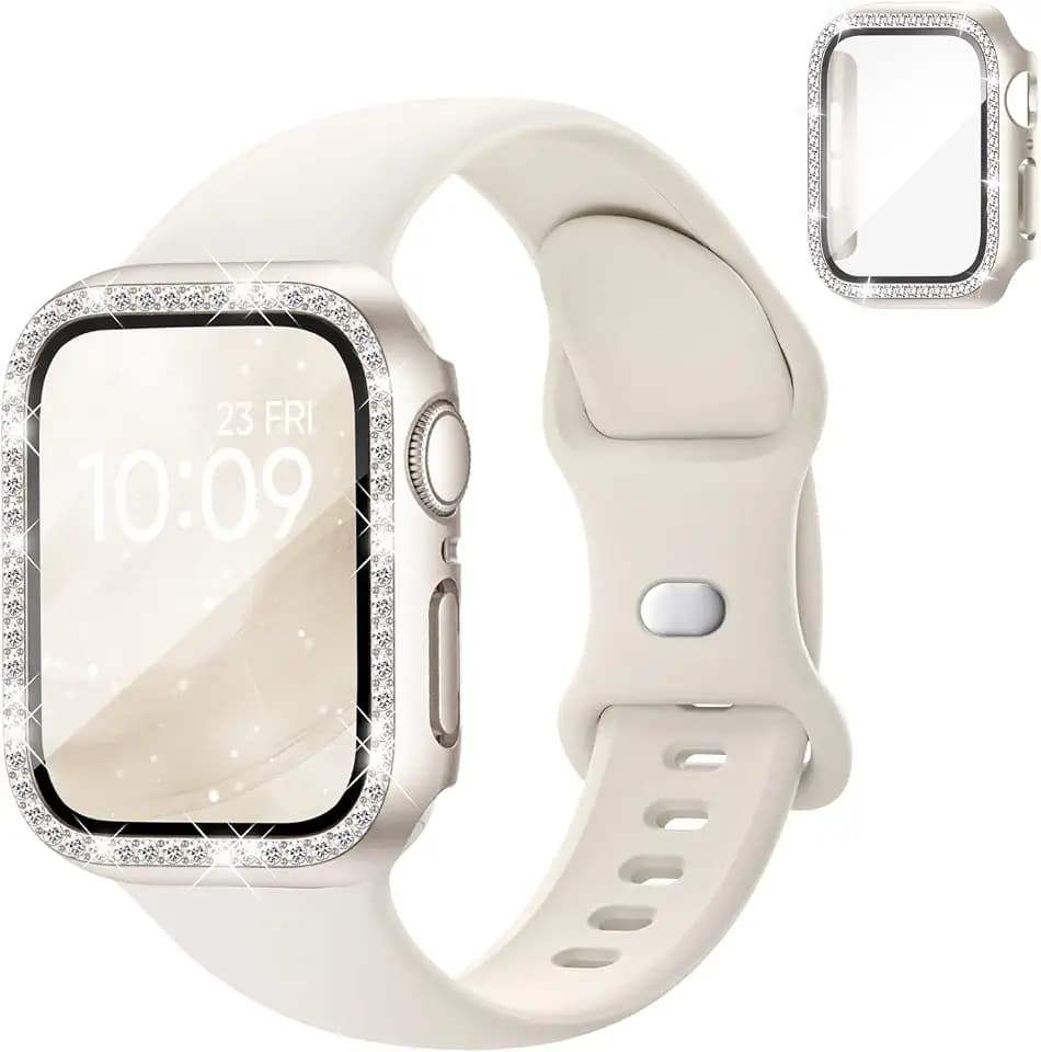 Silicone Band and Case Compatible with Apple Watch Bands for Women
