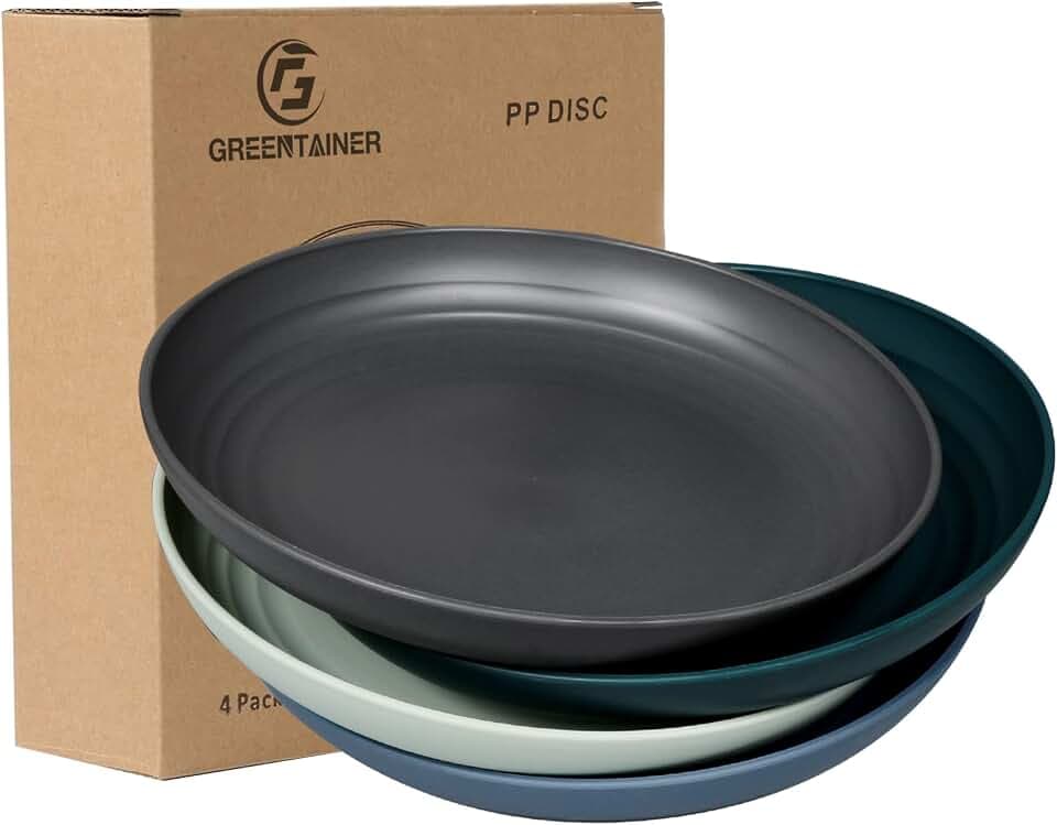 Greentainer Teller 4er 22,3 cm Speiseteller für RV, Party, Picknick, Camping,Gesunde Unzerbrechliches Teller aus Plastik, Sicher & Leicht Plate für Kinder & Erwachsene/Mikrowellen & Spülmaschinenfest