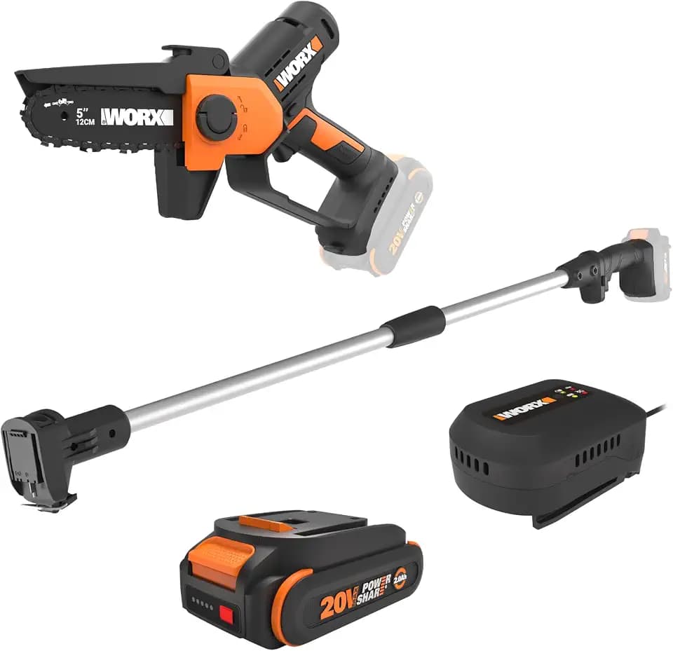 WORX Cordless Mini Chainsaw, 20V 5" Pole Saw/Pruning Saw, WG326.1
