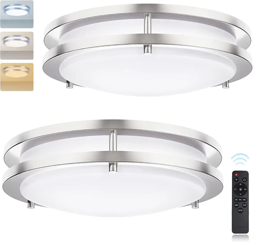 Kalium LED Ceiling Light with Remote 2 Pack 14 Inch Flush Mount Ceiling Light Fixture, 24W 3000K-6000K Adjustable Color Temperature, Dimmable Lighting Fixtures for Kitchen Bedroom. Hardwired