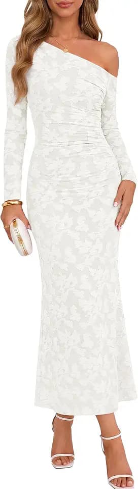 ZESICA Women's Fall Floral Off Shoulder Wedding Guest Dresses