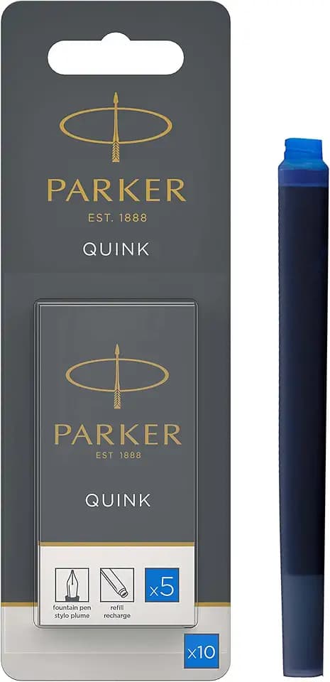 Parker Tintenpatronen für Füller | lange Patronen | auswaschbare blaue QUINK Tinte | 10 Stück (Blister-Packung)