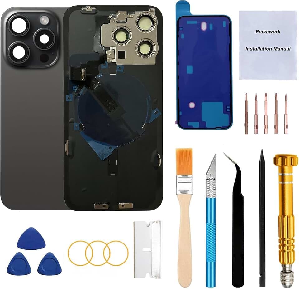 Rear Back Glass Replacement for iPhone 15 Pro Max 6.7-inches with Reparing Tool Kit and All Necessary Parts (Black Titanium)