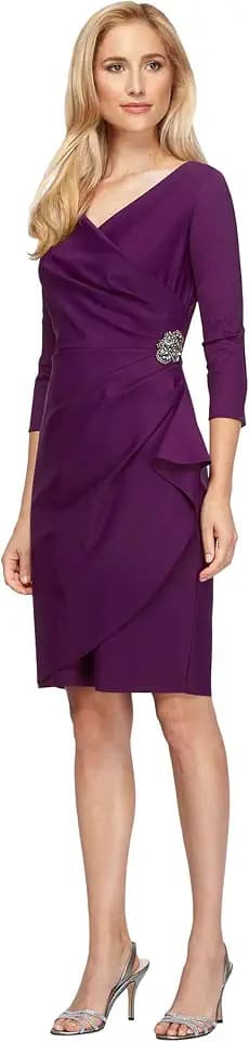 Alex Evenings Women's Slimming Short Sheath 3/4 Sleeve Cocktail Dress, Wedding Guest