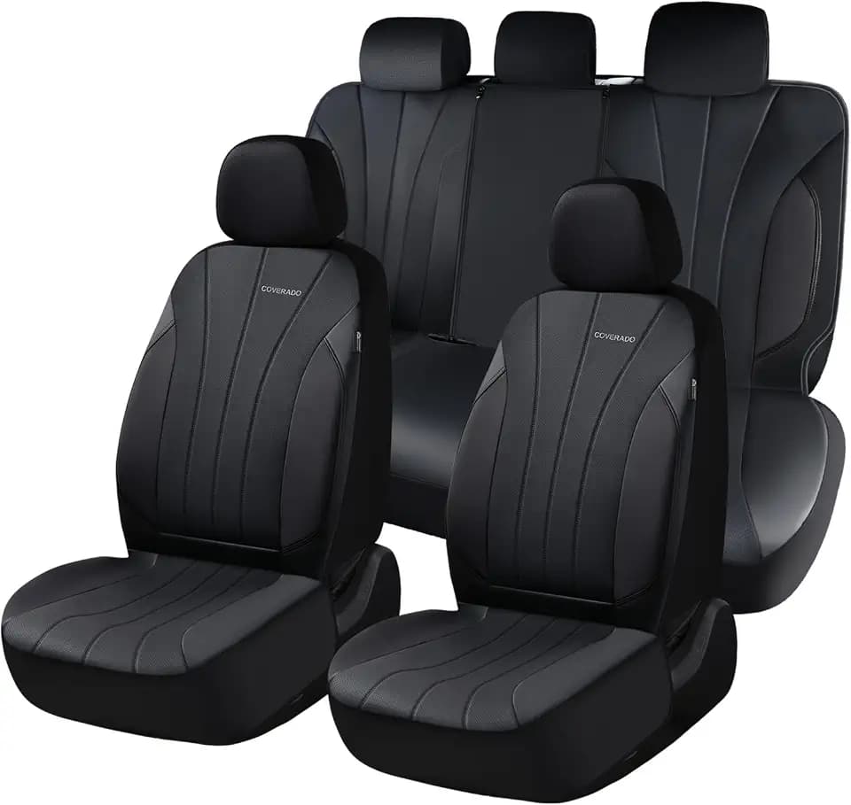 Coverado Seat Covers, Red Car Seat Covers Full Set, Automotive Seat Covers 5 Seats, Waterproof Black Car Seat Protectors Universal Fit for SUVs Trucks Sedans