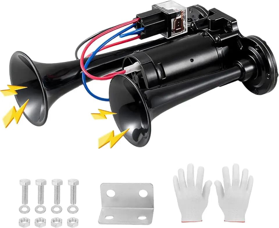 12V 600dB Super Loud Dual Trumpet Air Horn Kit with Heavy Duty Compressor – Waterproof Train Horn for Truck Semi Truck Motorcycle SUV Pickup Boat ATV RV Jeep Tractor Trailer Golf Cart