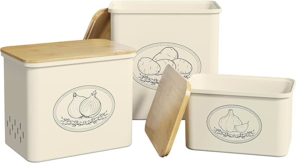 Lifewit 3er Set Kartoffel Aufbewahrungsbox, zwiebel aufbewahrung, Beige