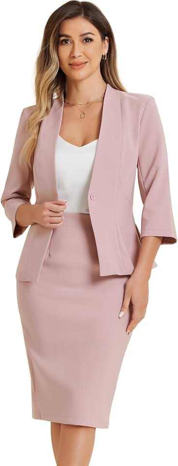 Allegra K Damen Business Outfit Rock mit Blazer Elegant Set 2-Teiliges Büro Arbeit Kragenloser Bleistiftrock