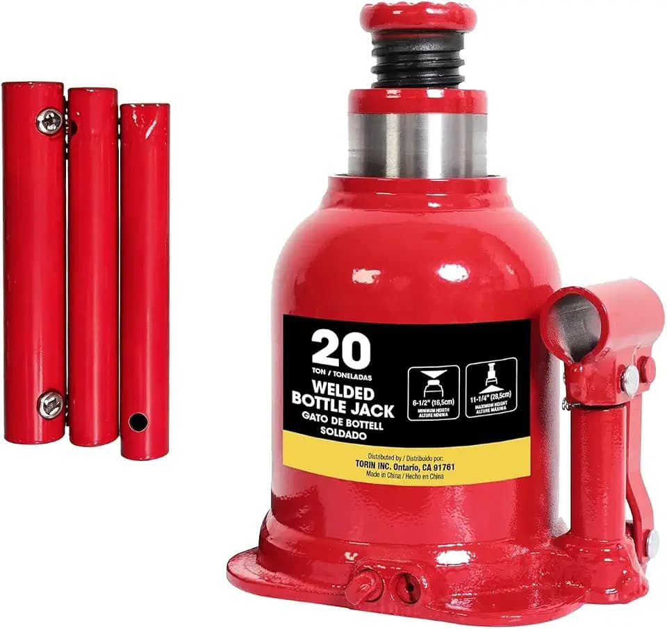 Big RED 20 Ton (40,000 LBs) Torin Welded Hydraulic Stubby Low Profile Bottle Jack, Red, ATH92007AR