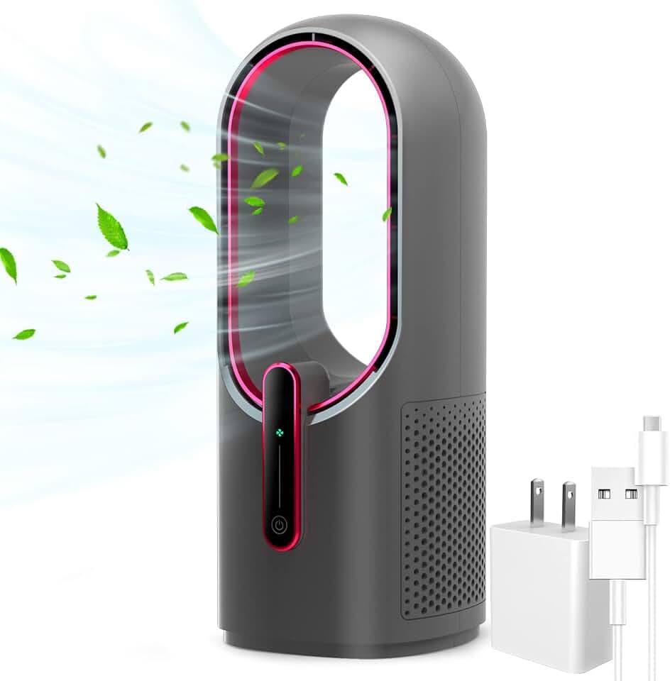 KONSIDEN Desk Fan Bladeless, 11.8 Inch Office Fan Small, Quiet, 3 Speed Adjustment, Touch Control, Easy to Clean, Desk Fans Small Quiet, Ideal for Office, Living Room, Bedroom