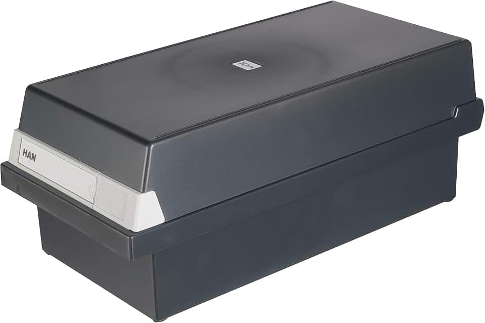 HAN Karteikasten DIN A6 quer, Lernbox, attraktives Design für 1.300 Karteikarten mit großem Beschriftungsfeld, 956-13, schwarz